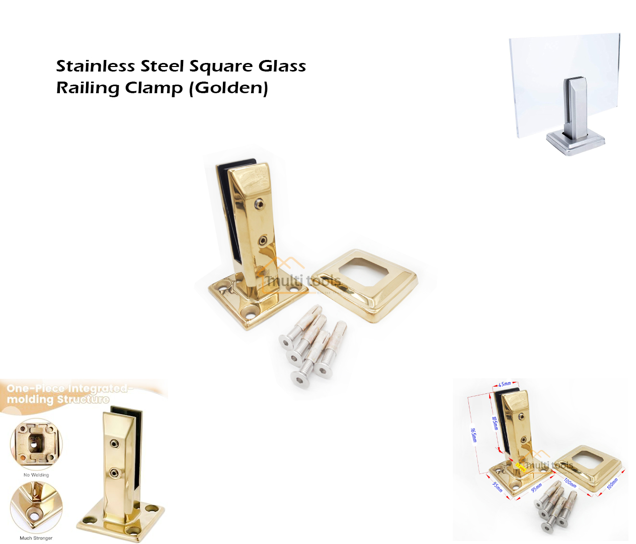 Stainless Steel Square Glass Railing Clamp (Golden)